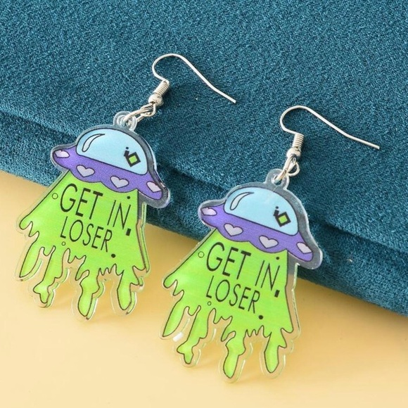 Alien UFO 'Get in Loser' Acrylic Earrings – Halloween Weirdcore Space Jewelry - Picture 2 of 14